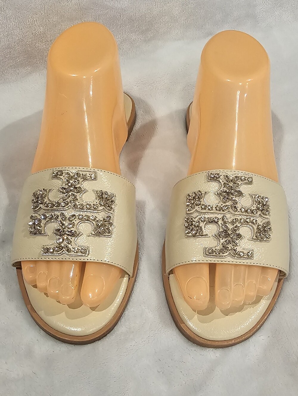 Tory Burch Embellished Ivory Slide Sandals - Women's Fashion Slides- Size 6